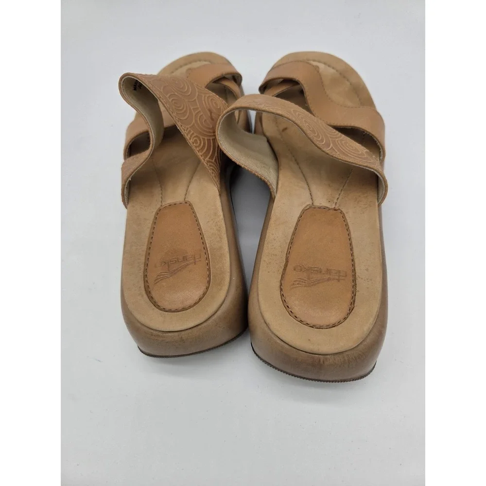 Dansko Slide‎ Spiral Band Toe Tan Leather Sandals Size EU 42 Bohemian Retro